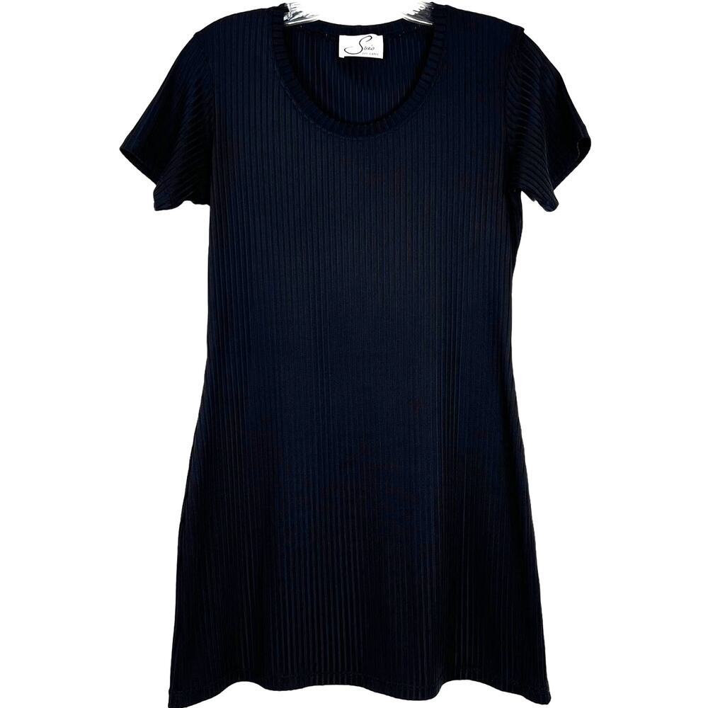 VTG Sue's Los Gatos Dress Bodycon Black Mini Shirt Dress Grunge/Goth Size S/M